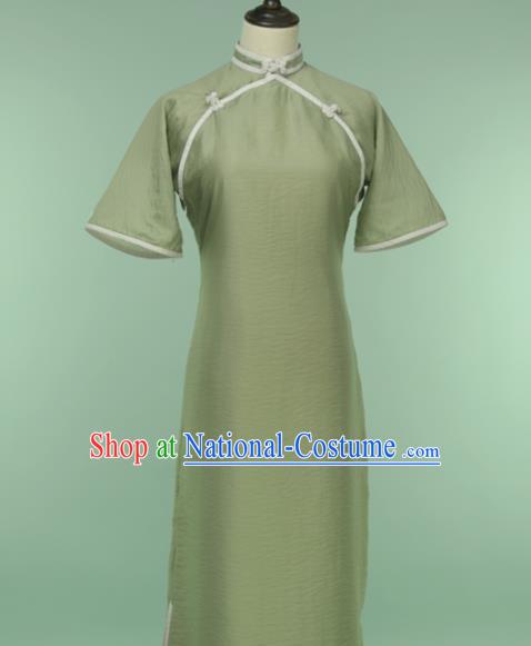 Chinese Traditional Olive Green Cheongsam Costume Republic of China Mandarin Qipao Dress for Women