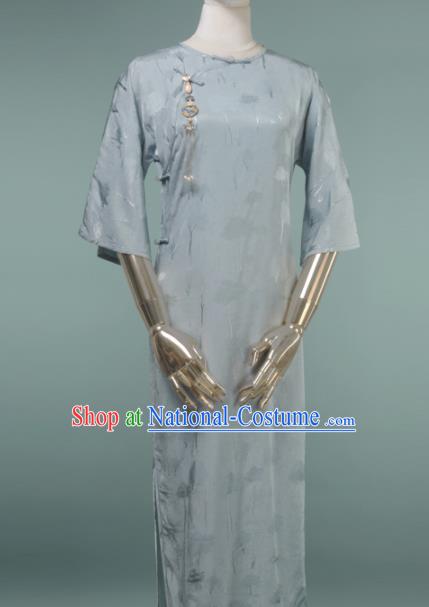 Chinese Traditional Light Blue Silk Cheongsam Costume Republic of China Mandarin Qipao Dress for Women