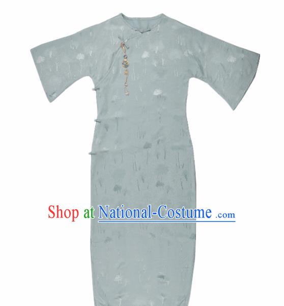 Chinese Traditional Light Blue Silk Cheongsam Costume Republic of China Mandarin Qipao Dress for Women