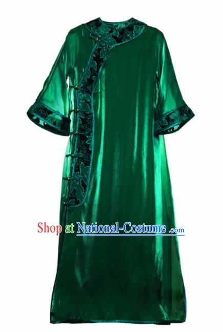 Chinese Traditional Atrovirens Cheongsam Costume Republic of China Mandarin Qipao Dress for Women