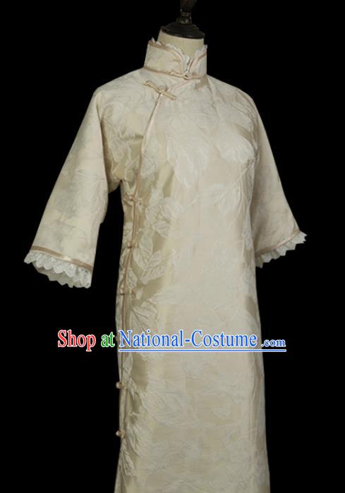 Chinese Traditional Light Golden Silk Cheongsam Costume Republic of China Mandarin Qipao Dress for Women