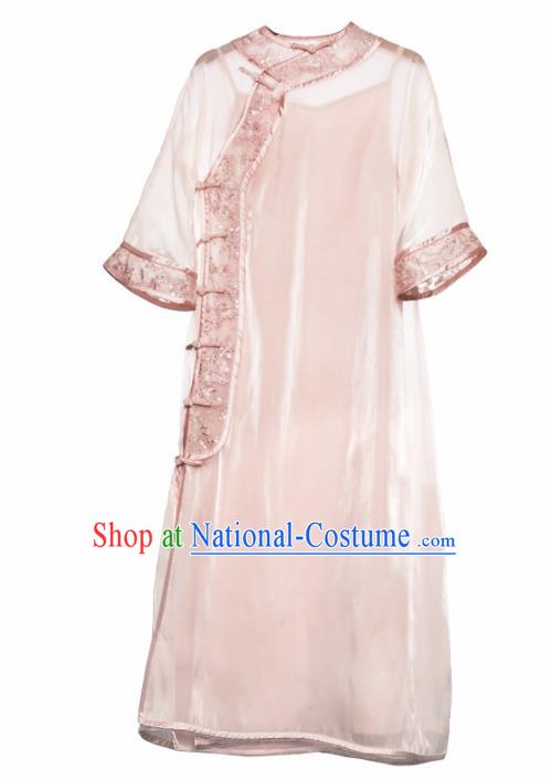 Chinese Traditional Light Pink Cheongsam Costume Republic of China Mandarin Qipao Dress for Women