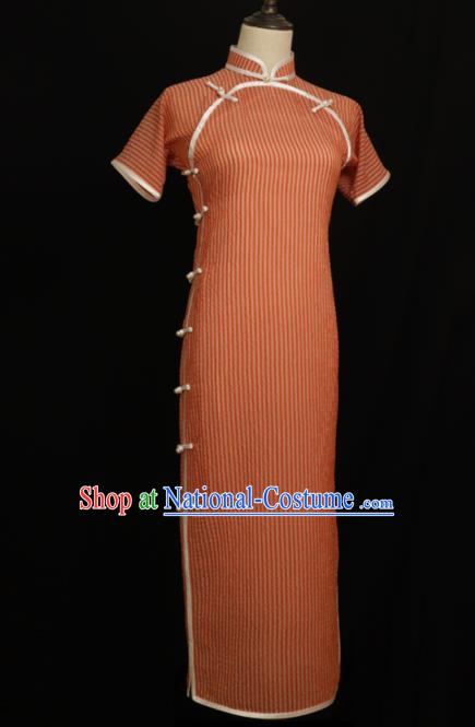 Chinese Traditional Orange Cheongsam Costume Republic of China Mandarin Qipao Dress for Women