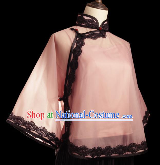 Traditional Chinese Tang Suit Pink Blouse Cheongsam Upper Outer Garment for Women