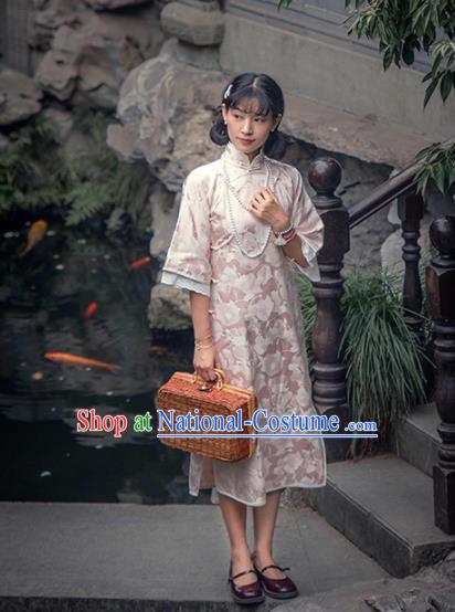 Chinese Traditional Pink Silk Cheongsam Costume Republic of China Mandarin Qipao Dress for Women