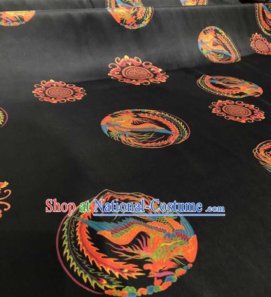 Asian Chinese Traditional Phoenix Pattern Design Black Gambiered Guangdong Gauze Fabric Silk Material