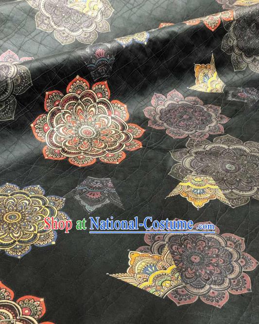 Asian Chinese Traditional Lotus Pattern Design Black Gambiered Guangdong Gauze Fabric Silk Material