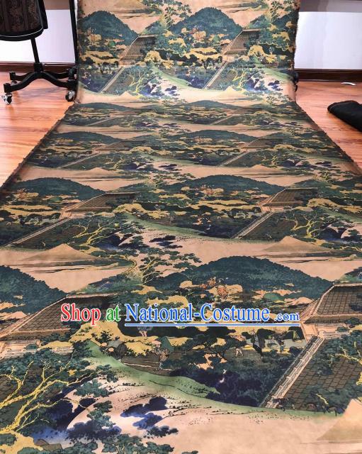 Asian Chinese Traditional Pine Pattern Design Ginger Gambiered Guangdong Gauze Fabric Silk Material