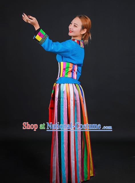 Chinese Traditional Moinba Nationality Stage Show Dress Ethnic Minority Folk Dance Costume for Women