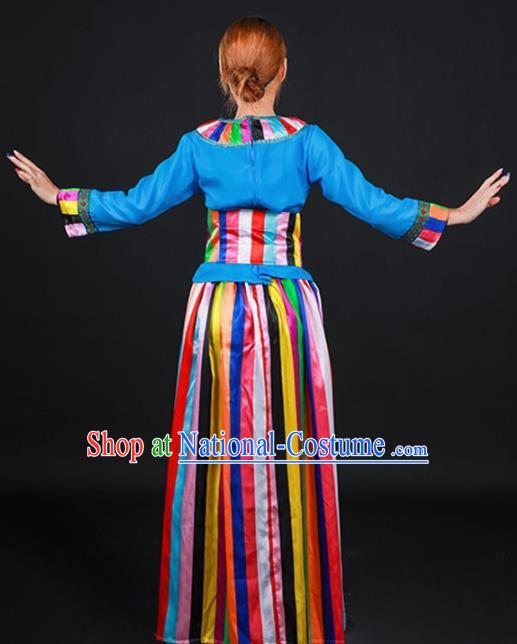 Chinese Traditional Moinba Nationality Stage Show Dress Ethnic Minority Folk Dance Costume for Women