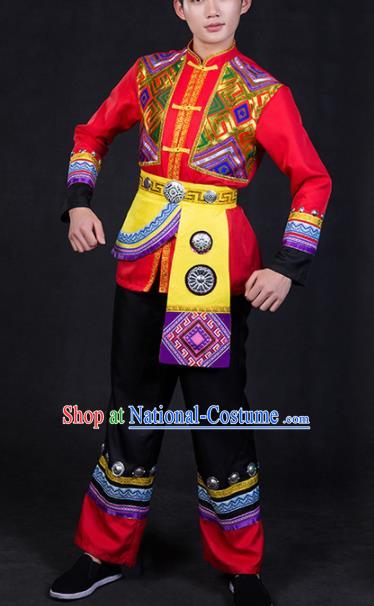 Chinese Traditional Zhuang Nationality Festival Compere Outfits Ethnic Minority Folk Dance Stage Show Costume for Men