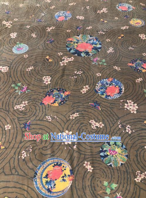 Asian Chinese Traditional Peony Flowers Pattern Design Grey Gambiered Guangdong Gauze Fabric Silk Material