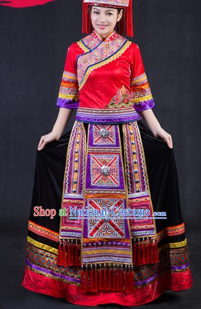 Chinese Traditional Yao Nationality Stage Show Wedding Dress Ethnic Minority Folk Dance Costume for Women