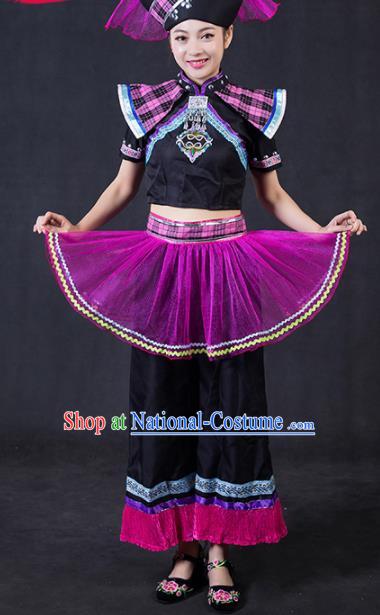 Chinese Traditional Zhuang Nationality Stage Show Outfits Ethnic Minority Folk Dance Costume for Women