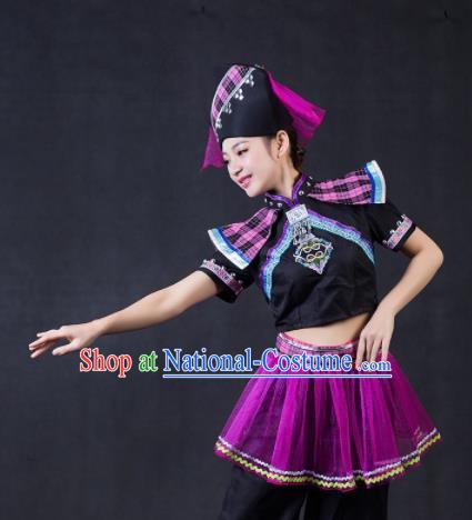 Chinese Traditional Zhuang Nationality Stage Show Outfits Ethnic Minority Folk Dance Costume for Women