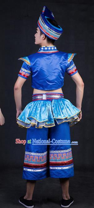 Chinese Traditional Zhuang Nationality Festival Compere Deep Blue Outfits Ethnic Minority Folk Dance Stage Show Costume for Men