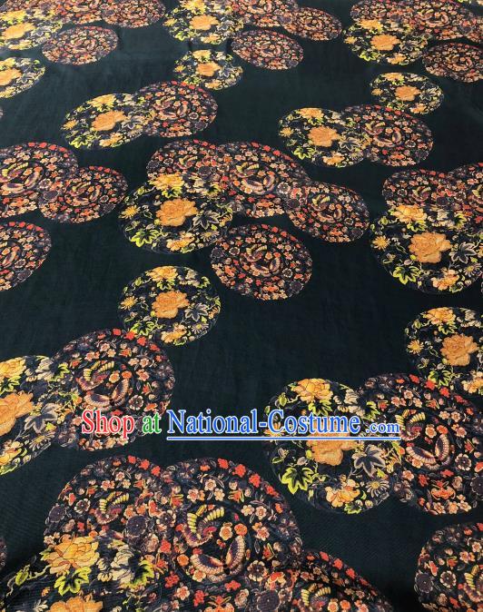 Asian Chinese Traditional Peony Butterfly Pattern Design Black Gambiered Guangdong Gauze Fabric Silk Material