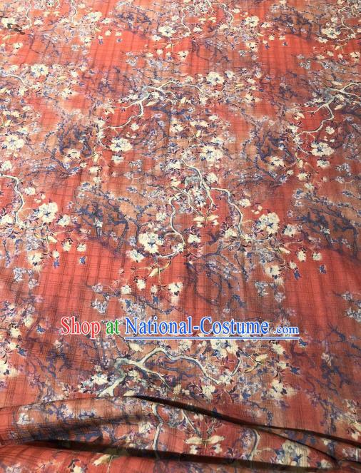 Asian Chinese Traditional Pear Flowers Pattern Design Red Gambiered Guangdong Gauze Fabric Silk Material