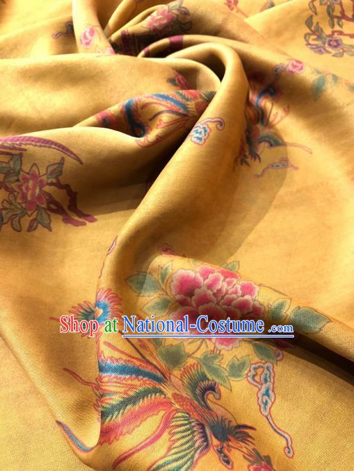 Asian Chinese Traditional Phoenix Peony Pattern Design Ginger Gambiered Guangdong Gauze Fabric Silk Material