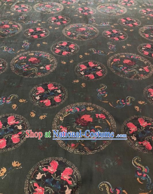 Asian Chinese Traditional Butterfly Peony Pattern Design Black Gambiered Guangdong Gauze Fabric Silk Material