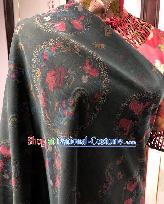 Asian Chinese Traditional Butterfly Peony Pattern Design Black Gambiered Guangdong Gauze Fabric Silk Material