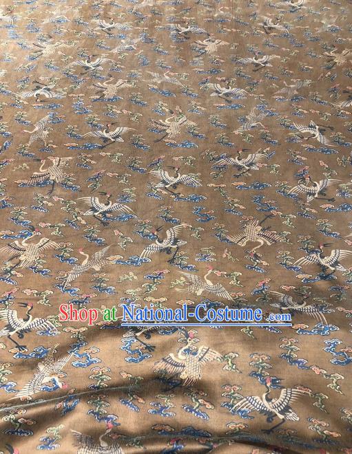 Asian Chinese Traditional Cloud Crane Pattern Design Brown Gambiered Guangdong Gauze Fabric Silk Material