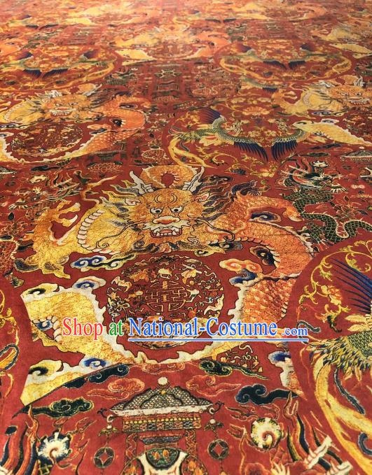 Asian Chinese Traditional Dragon Phoenix Pattern Design Red Gambiered Guangdong Gauze Fabric Silk Material