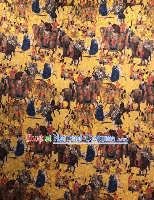 Asian Chinese Traditional Tang Dynasty Pattern Design Golden Gambiered Guangdong Gauze Fabric Silk Material