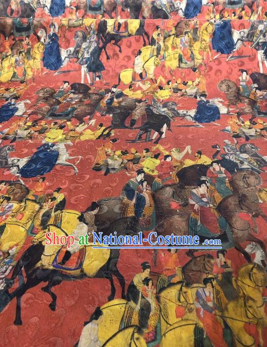 Asian Chinese Traditional Tang Dynasty Pattern Design Red Gambiered Guangdong Gauze Fabric Silk Material