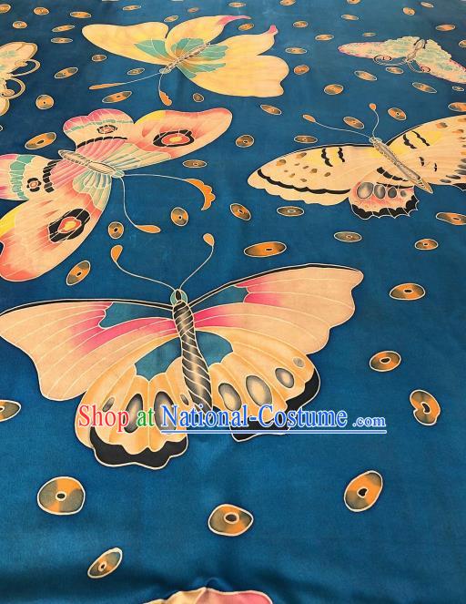 Asian Chinese Traditional Butterfly Pattern Design Blue Gambiered Guangdong Gauze Fabric Silk Material