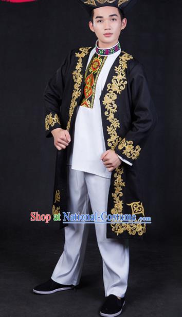 Chinese Traditional Khalkhas Nationality Festival Compere Outfits Ethnic Minority Folk Dance Stage Show Costume for Men