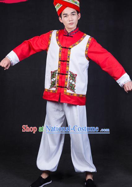 Chinese Traditional Zhuang Nationality Festival Compere Outfits Ethnic Minority Folk Dance Stage Show Costume for Men