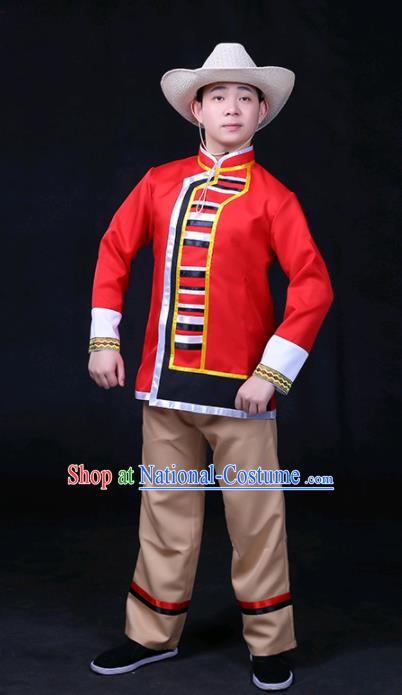 Chinese Traditional Pumi Nationality Festival Compere Outfits Ethnic Minority Folk Dance Stage Show Costume for Men