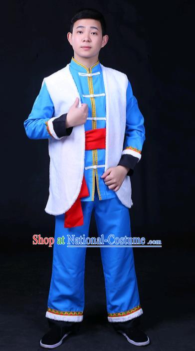 Chinese Traditional Naxi Nationality Festival Compere Outfits Ethnic Minority Folk Dance Stage Show Costume for Men