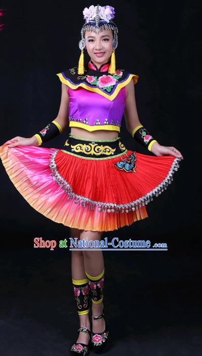 Chinese Traditional She Nationality Stage Show Short Dress Ethnic Minority Folk Dance Costume for Women