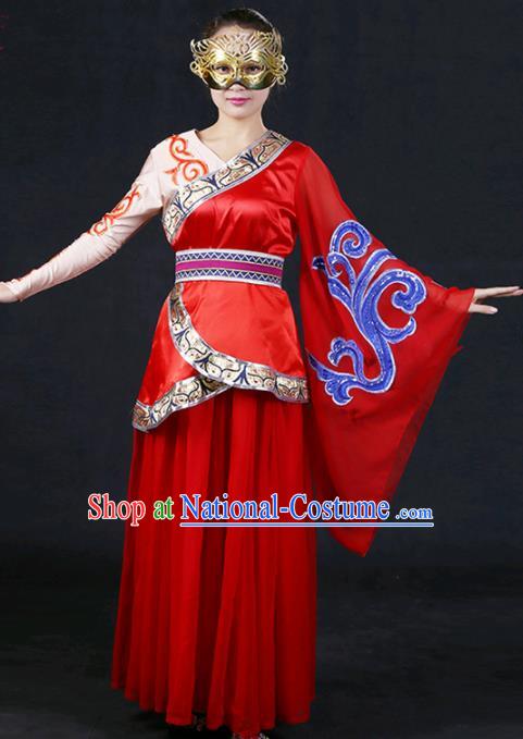 Chinese Spring Festival Gala Classical Dance Red Dress Traditional Fan Dance Compere Costume for Women