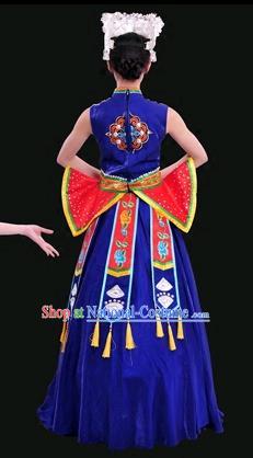 Chinese Traditional Miao Nationality Royalblue Dress Ethnic Minority Folk Dance Stage Show Costume for Women