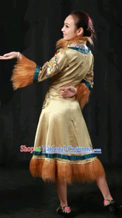 Chinese Traditional Oroqen Nationality Ginger Dress Ethnic Minority Folk Dance Stage Show Costume for Women