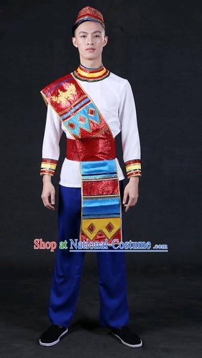 Chinese Traditional Dai Nationality Outfits Ethnic Minority Folk Dance Stage Show Compere Festival Costume for Men