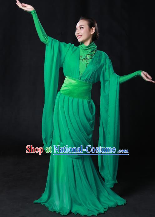 Chinese Spring Festival Gala Classical Dance Green Dress Traditional Fan Dance Compere Costume for Women