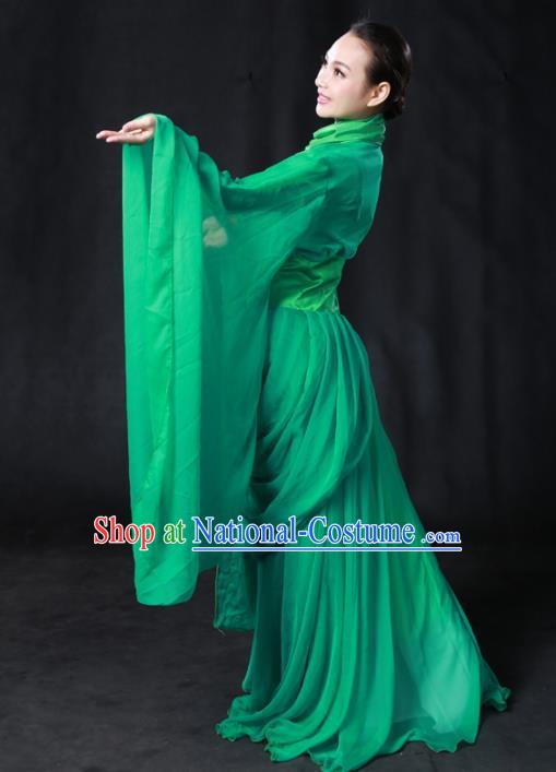 Chinese Spring Festival Gala Classical Dance Green Dress Traditional Fan Dance Compere Costume for Women