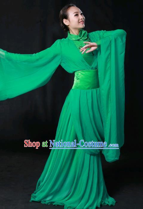 Chinese Spring Festival Gala Classical Dance Green Dress Traditional Fan Dance Compere Costume for Women