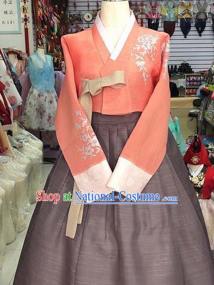 Korean Traditional Hanbok Orange Blouse and Brown Dress Asian Korea Princess Fashion Costume for Women