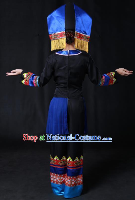 Chinese Traditional Guangxi Zhuang Nationality Stage Show Black Outfits Ethnic Minority Folk Dance Costume for Women