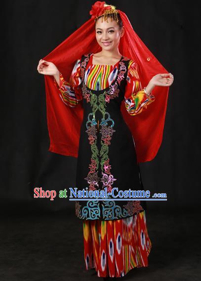 Chinese Traditional Ozbek Nationality Dress Ethnic Minority Folk Dance Stage Show Costume for Women