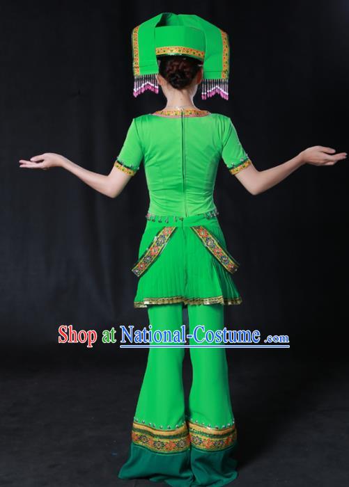 Chinese Traditional Guangxi Zhuang Nationality Green Outfits Ethnic Minority Folk Dance Stage Show Costume for Women