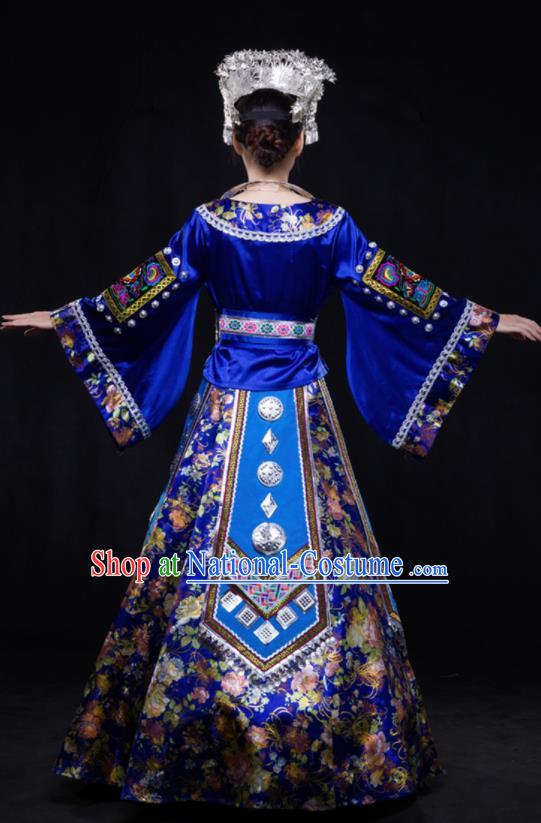 Chinese Traditional Miao Nationality Wedding Royalblue Dress Ethnic Minority Folk Dance Stage Show Costume for Women