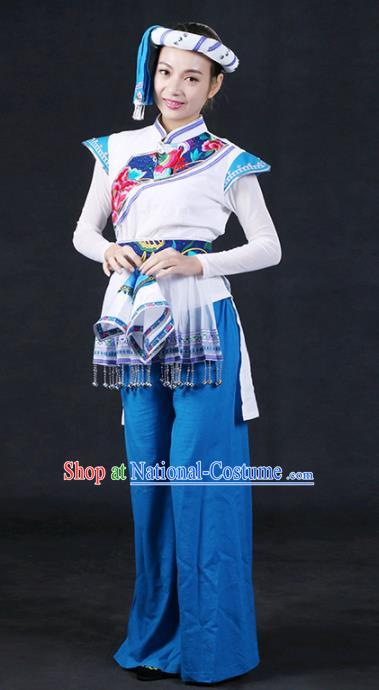 Chinese Traditional Tujia Nationality Stage Show Outfits Ethnic Minority Folk Dance Costume for Women