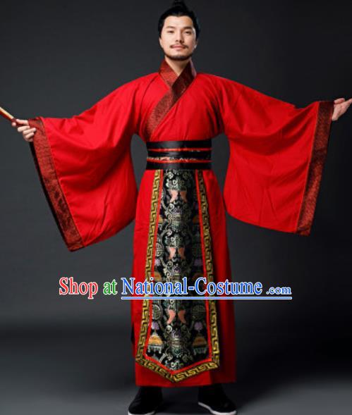 Traditional Chinese Han Dynasty Prime Minister Red Clothing Ancient Drama Royal King Costume for Men