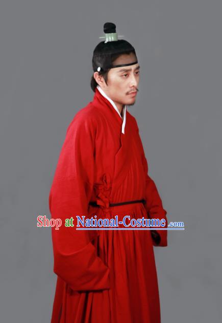 Traditional Chinese Ming Dynasty Taoist Priest Red Robe Ancient Swordsman Costumes for Men